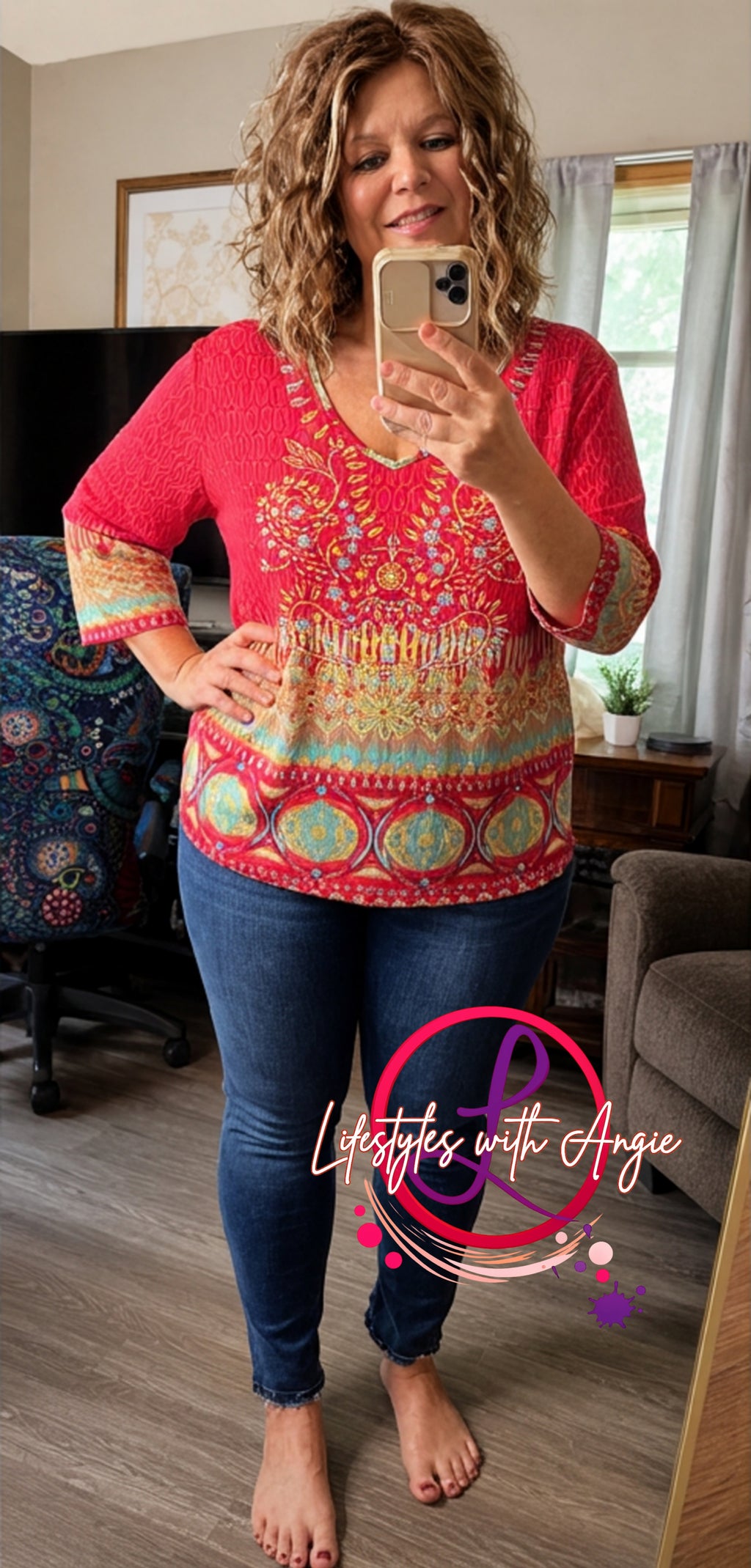 Multiple Brand Red 3/4 Sleeve Top XL Fit