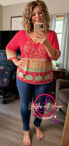 Multiple Brand Red 3/4 Sleeve Top XL Fit