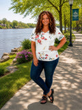 Abby- V Neck Floral with Ruched Hem