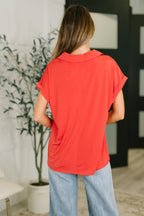 Sea You Soon Collared Top in Hot Coral