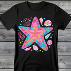 Wholesale Summer Fun Collab Graphic Tee Collection - Starfish Fun Black Tee