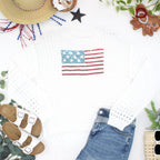 IN STOCK USA Sequin Flag Open Knit Pullover FINAL SALE