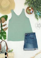 IN STOCK Vera V Neck Tank - Sage