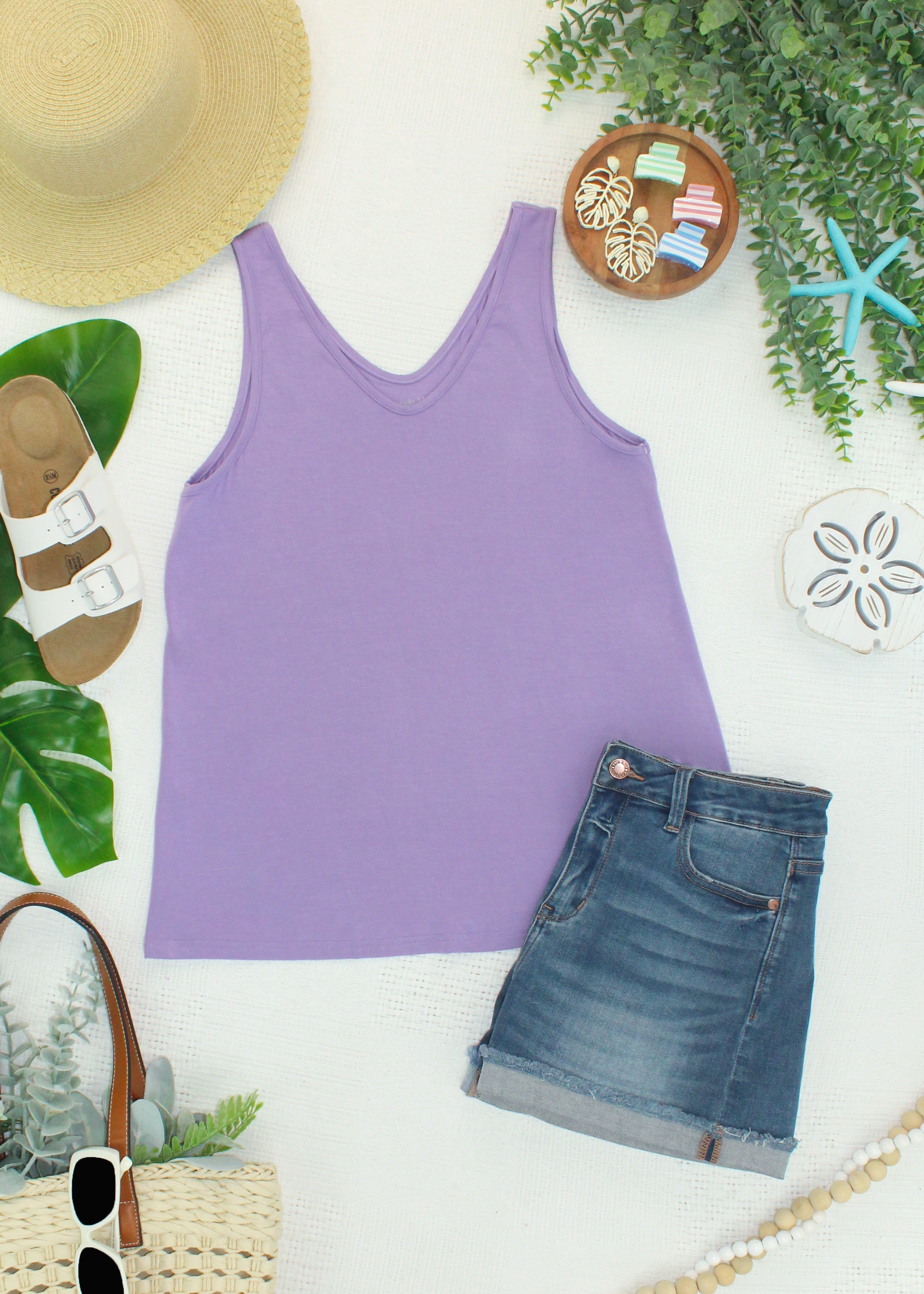 IN STOCK Vera V Neck Tank - Lavender