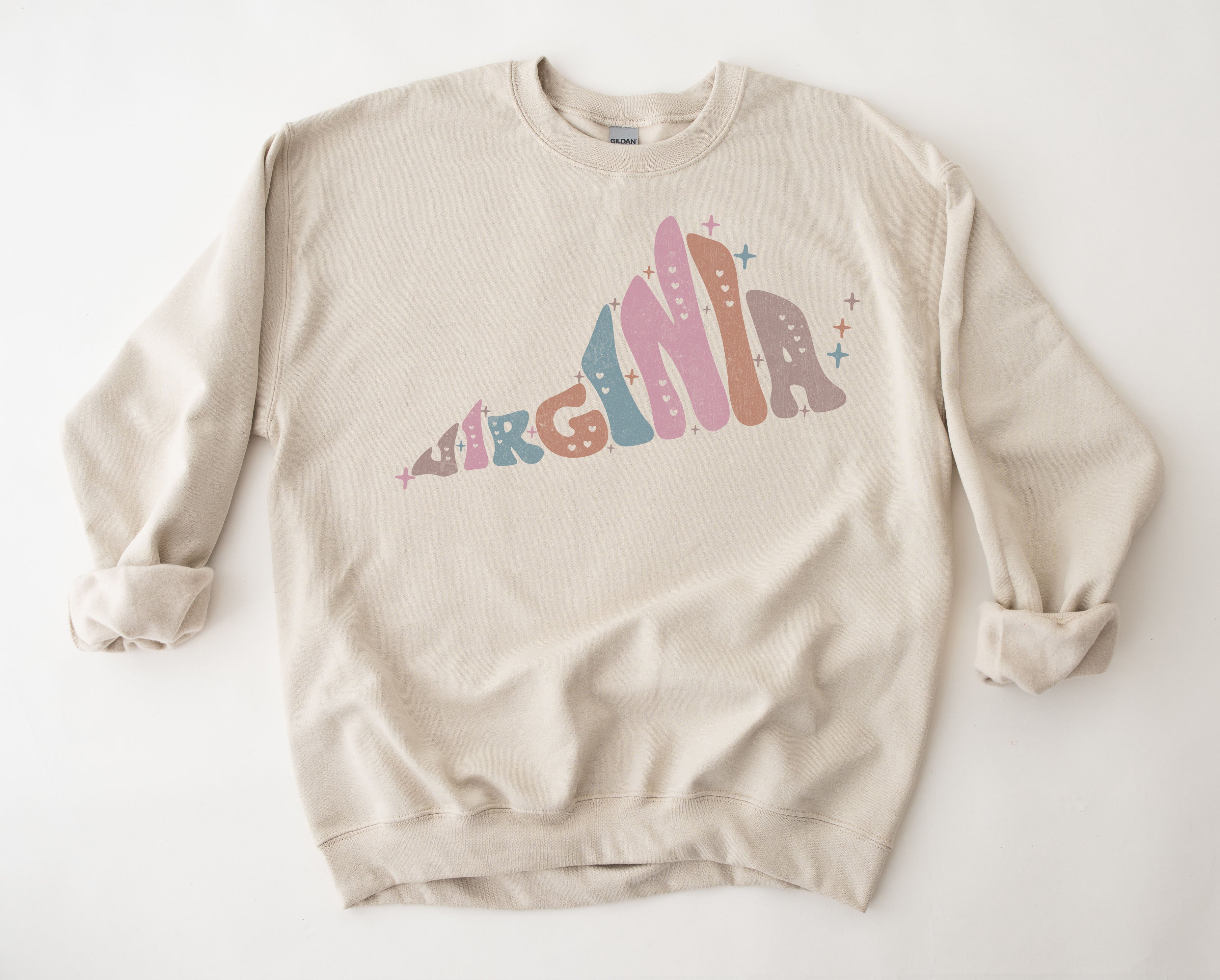 Wholesale Pastel Virgina Graphic Tee - Sand Sweatshirt