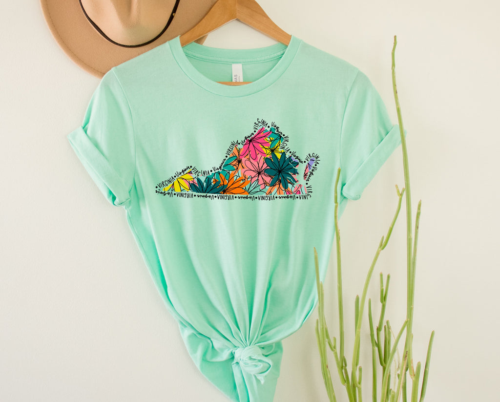 Wholesale Virginia Floral Graphic Tee - Kelly Green