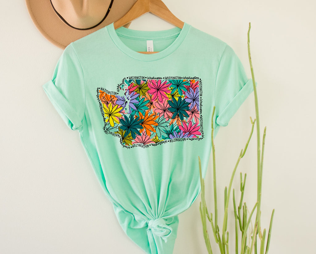 Wholesale Washington Floral Graphic Tee - Kelly Green