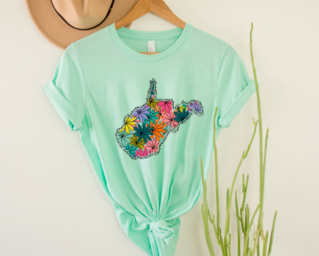 Wholesale West Virginia Floral Graphic Tee - Kelly Green