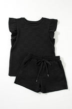 Pearl Textured Ruffled Sleeve Tee and Shorts Set