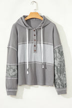 Taytum Patchwork Drawstring Hooded Long Sleeve Top