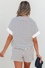 Chloe Stripe V Neck Tee Short Set