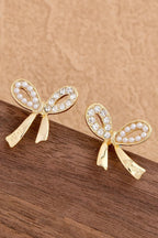 Winter Rhinestone Pearl Bow Earrings