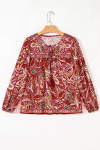 Quinn Paisley Tassel Tie Puff Sleeve Boho Blouse