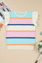 Yasmin Striped Flutter Sleeve Patchwork Top