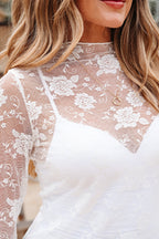 Myla Sheer Floral Lace Mesh Mock Neck Long Sleeve Top