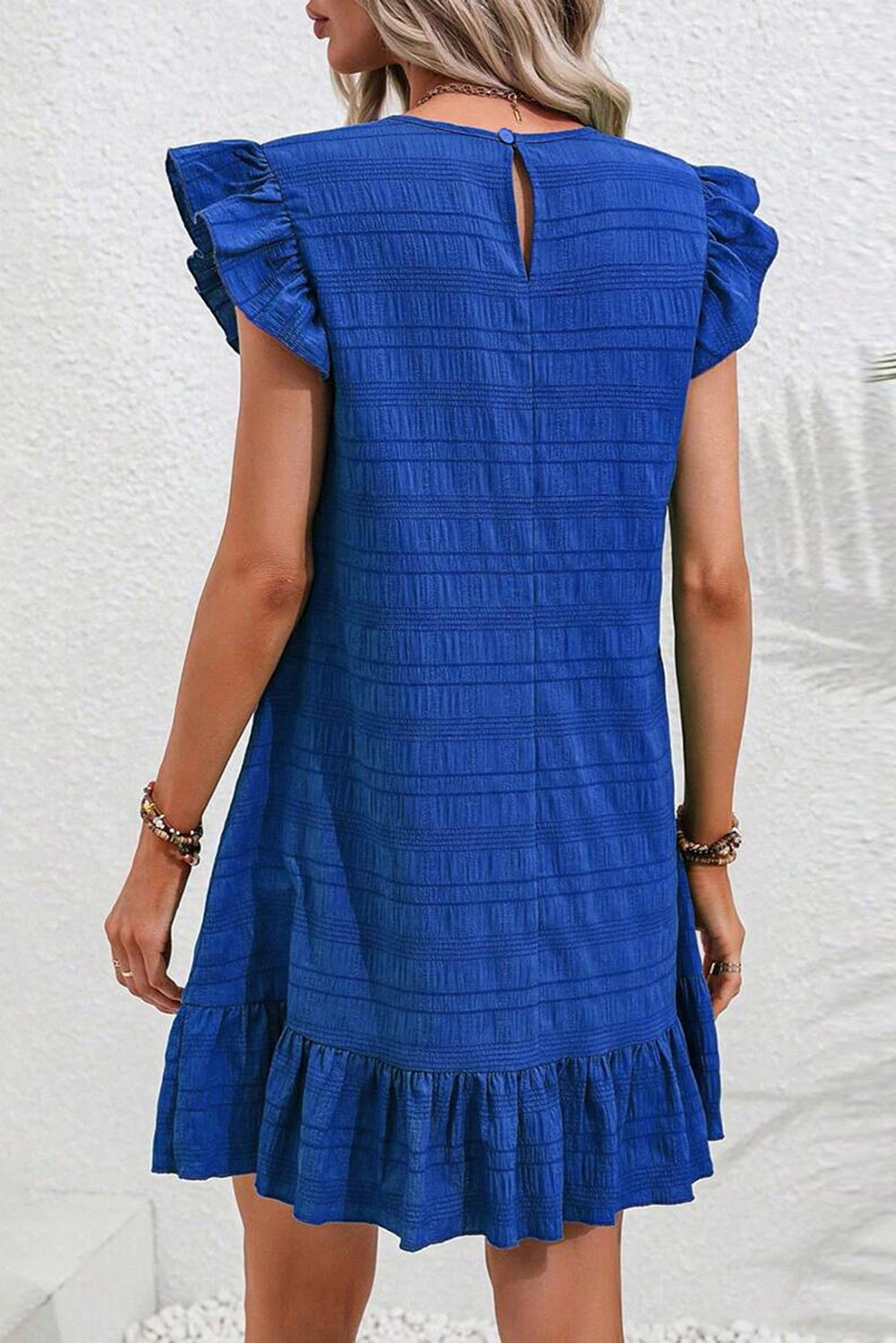 Claire Textured Flutter Sleeve Ruffled Mini Dress