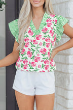 Adelaide Striped Ruffle Trim Blouse
