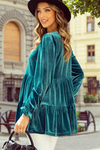 Jasmine Velvet V Neck Puff Sleeve Blouse