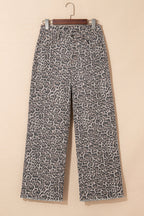 Brianna Leopard Frayed Edge Wide Leg High Waist Jeans