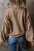 Elliot Pearled Drop Shoulder Round Neck Sweater