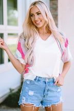 Marie Patchwork V Neck Shirt