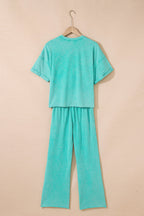Arabella Acid Wash Star Patched Rolled Trim Pants Set