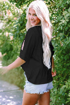 MAMA Chenille Patched Crew Neck Top