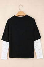 Hallie Lace Long Sleeve Insert Drop Shoulder Top