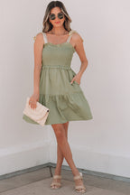 Opal Smocked Self-tie Straps Ruffled Dress