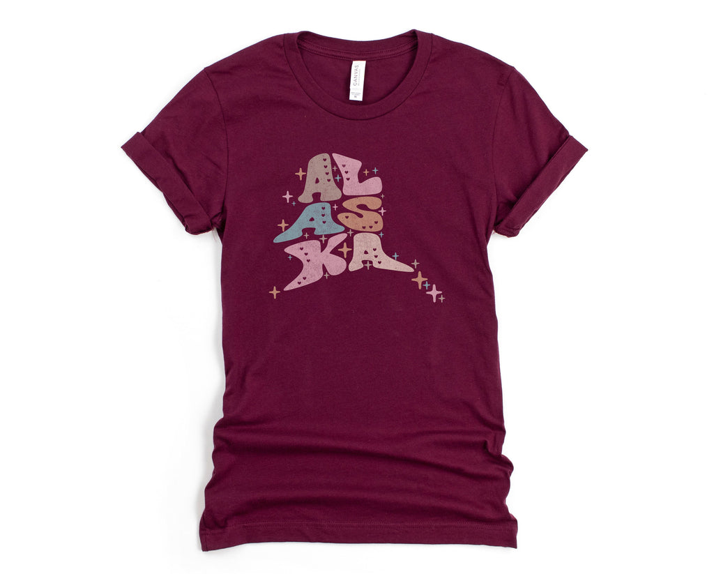 Wholesale Pastel Alaska Graphic Tee - Maroon