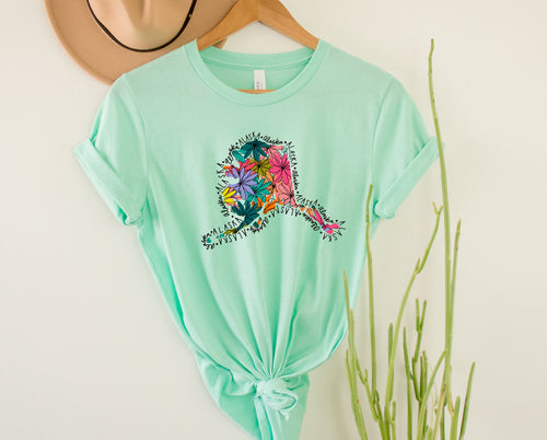 Wholesale Alaska Floral Graphic Tee - Kelly Green