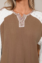 Isabella Lace Contrast Patchwork Long Sleeve Top