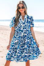 Halle Ricrac Trim Split Neck Floral Loose Dress