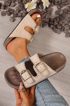 Leah Buckle Faux Suede Slippers