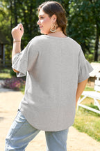 Rory Plus Size Lace Insert Waffle Ruffle Top