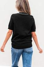 Bria Pearl Bow Short Sleeve Knitted Top