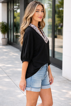 Keziah Sleeve Patchwork Trim Blouse