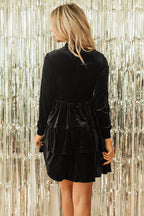 Amy Velvet High Neck Tiered Ruffle Dress