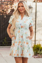 Katharine Floral Shirred High Waist Puff Sleeve Mini Dress