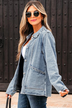 Brooklyn Scallop Trim Button Up Denim Jacket