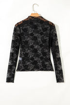 Myla Sheer Floral Lace Mesh Mock Neck Long Sleeve Top