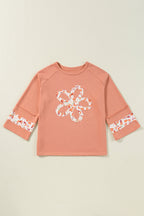 Flower Exposed Seam Wide Sleeve Top