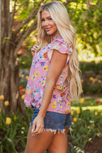 Aadhya Flutter Sleeve V Neck Floral Top