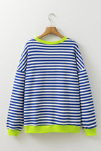 Elliana Stripe Crossed Stitch Drop Shoulder Sweatshirt