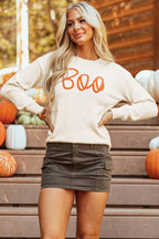 Boo Knitted Pattern Ribbed Edge Sweater
