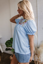 Kenzie Floral Embroidered Puff Sleeve Blouse
