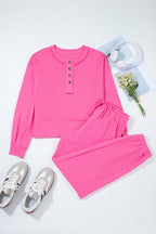 Vera Raw Edge Half Buttons Pullover and Jogger Pants Set