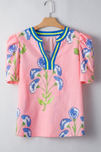 Autumn Notched Bubble Sleeve Blouse