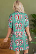 Isabela Butterfly Print Split Neck Short Sleeve Dress