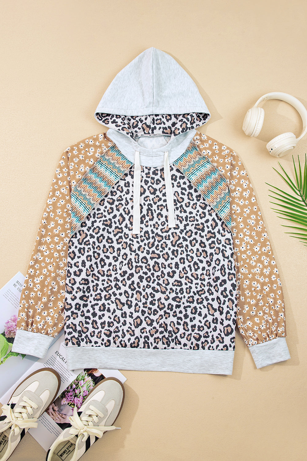 Uma Floral Patchwork Drawstring Hoodie